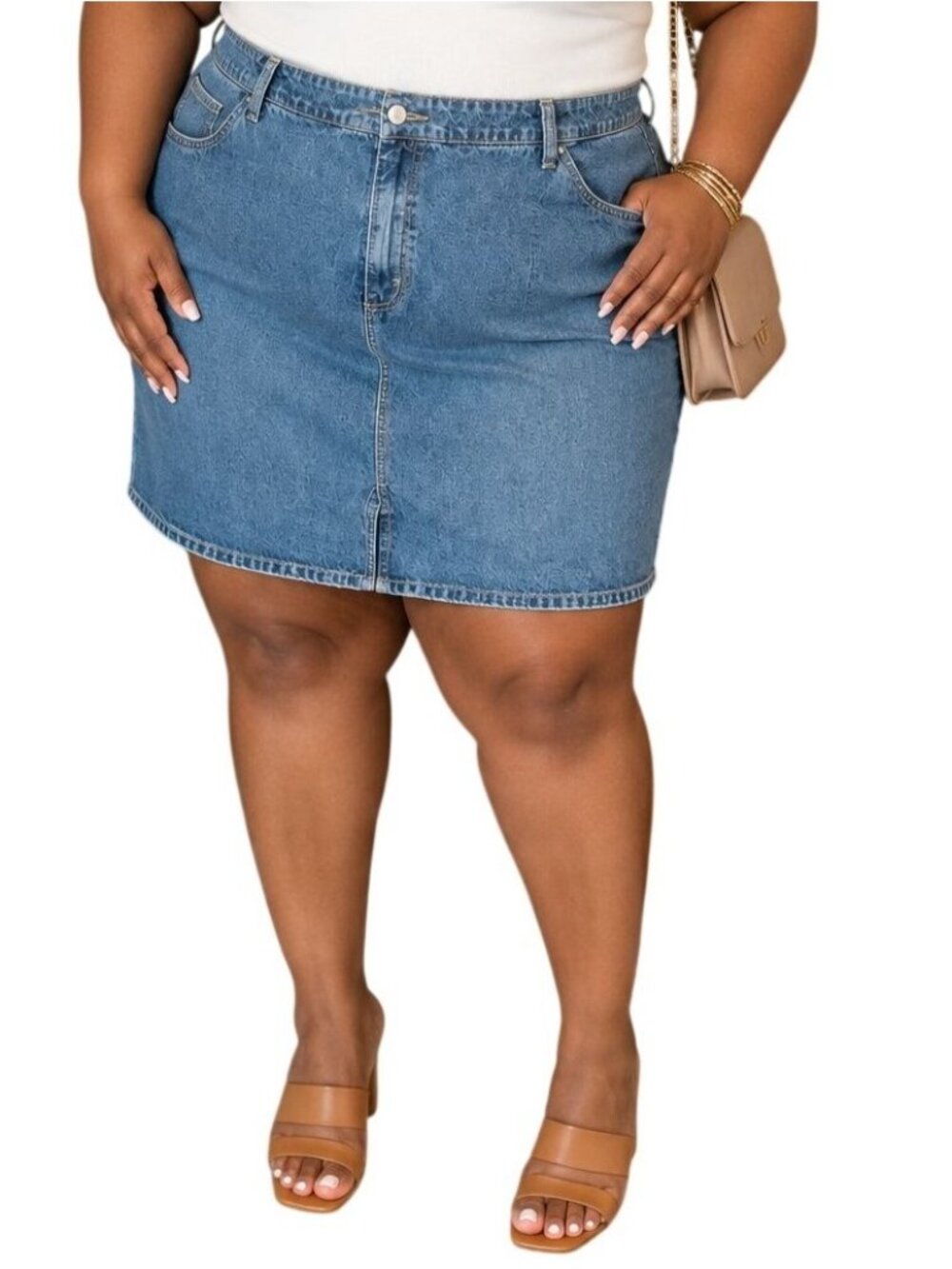 Dressbarn Plus Size 2X Skirt Denim Medium Wash Pockets & Button Closure